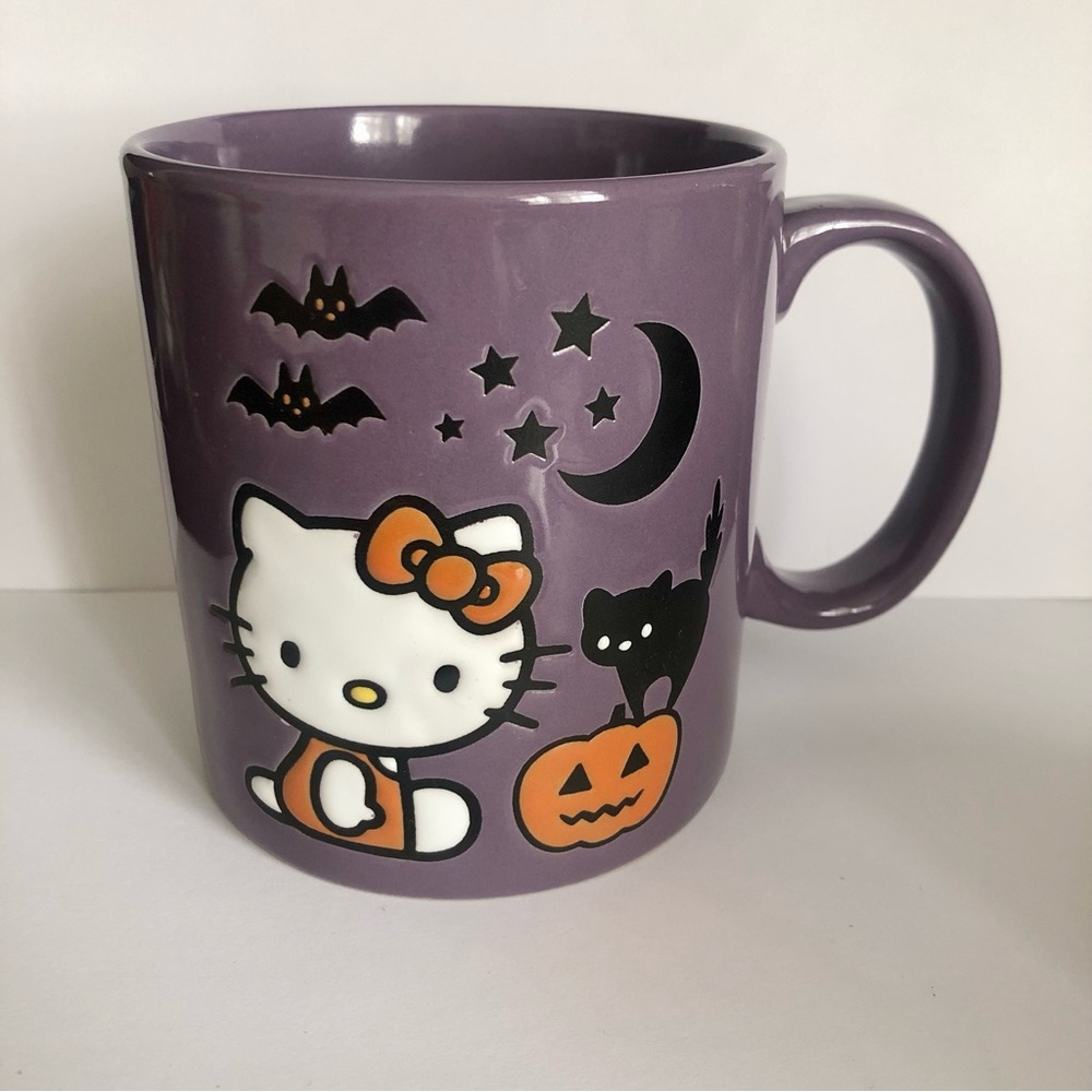 Hello Kitty Halloween Mug Sanrio black cat, pumpkin, bats, crescent moon